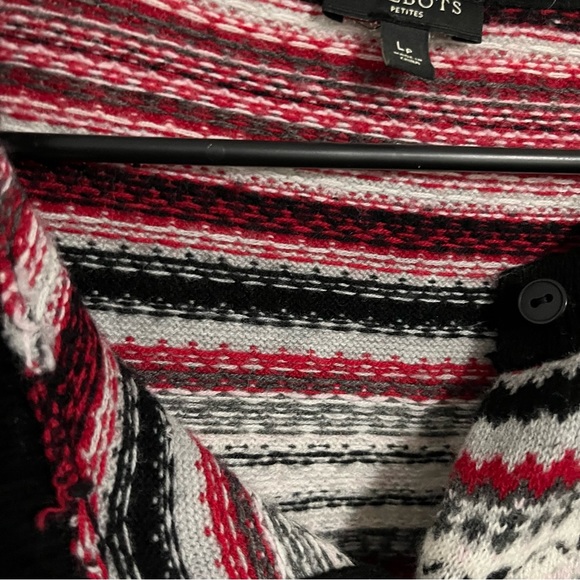 Talbots Fair Isle Lambswool Blend Button Front Cardigan Red Black Size L Petite - Picture 6 of 7